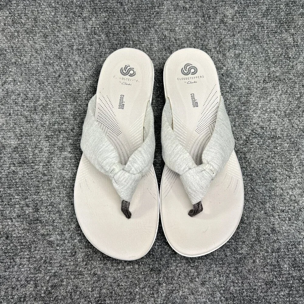 Clarks Cloudsteppers Sandals Women's 8 Grey Comfort Casual Toe Post‎ Flip Flops